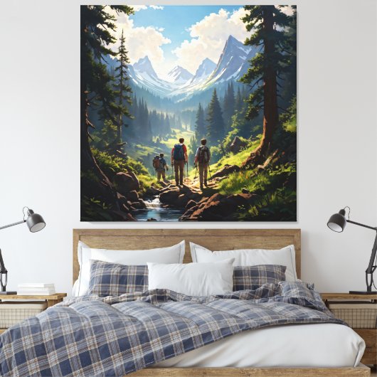 Wanderer, die durch den Wald wandern Leinwanddruck (Insitu (Schlafzimmer))