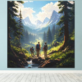 Wanderer, die durch den Wald wandern Leinwanddruck (Insitu (Holzboden))