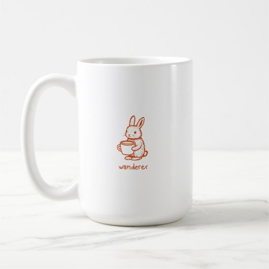 Wanderer-Kaninchen mit Kaffee-Ästhetik Kaffeetasse (Links)