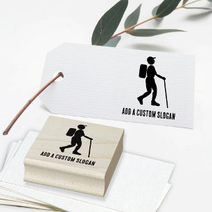 Wanderer mit Rucksack: Slogan Trekking Theme hinzu Gummistempel