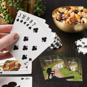 Wanderer mit Waldweg und Kompass personalisieren Spielkarten