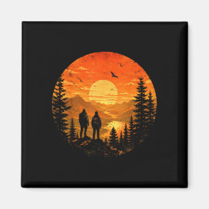 Wanderer Sonnenuntergang Bergsee Rucksacktour Trek Magnet