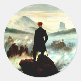 Wanderer über dem Meer von Nebel von Caspar David Runder Aufkleber