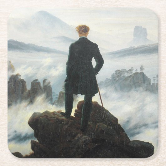 Wanderer über dem Nebel-Meer, Friedrich Rechteckiger Pappuntersetzer (Vorderseite)