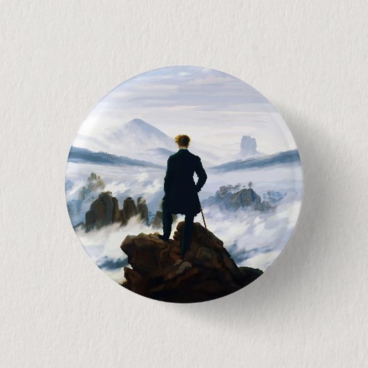 Wanderer über dem Nebelmeer, Caspar D Friedrich Button (Vorderseite)