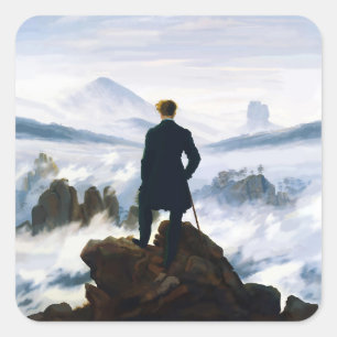 Wanderer über dem Nebelmeer, Caspar D Friedrich Quadratischer Aufkleber