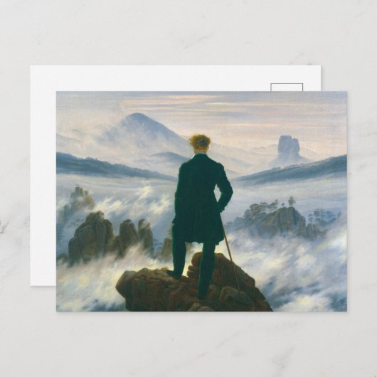 Wanderer über dem Nebelmeer von Caspar Friedrich Postkarte (Vorne/Hinten)