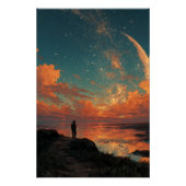 Wanderer Under Giant Crescent Moon Poster (Vorderseite)