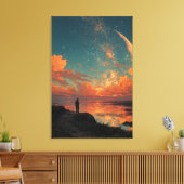 Wanderer unter riesigem Halbmond Leinwanddruck (Insitu (Wohnzimmer))