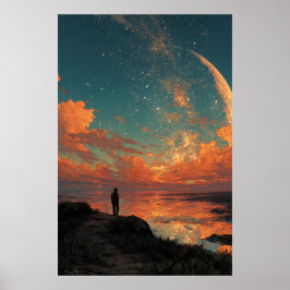 Wanderer unter riesigem Halbmond Poster