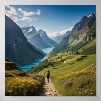 Wanderer Weg in die Ruhe - Landschaftlicher Bergau Poster