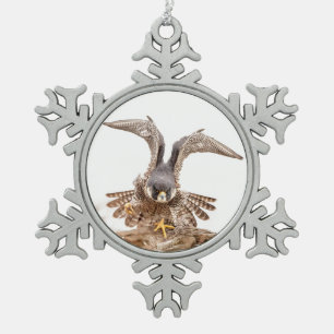 Wanderfalke Schneeflocken Zinn-Ornament