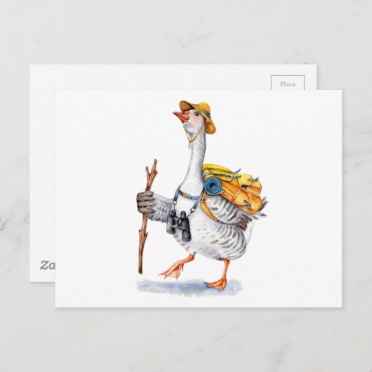 Wandergans mit Rucksack und Binokularfilm Postkarte (Vorne/Hinten)