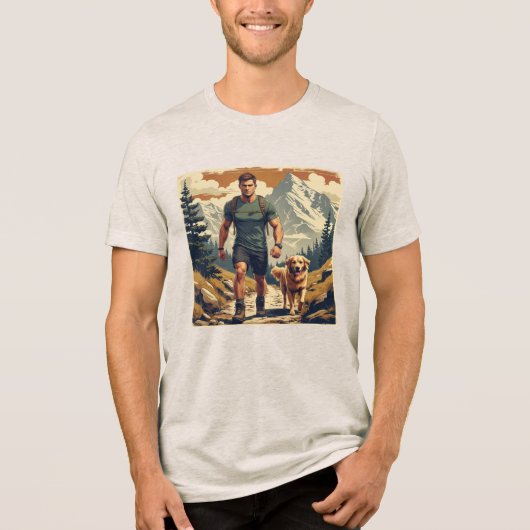 Wanderillustration Bergpfad mit Hund und Abenteuer Tri-Blend Shirt (Vorderseite)
