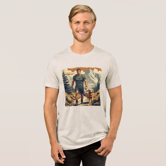 Wanderillustration Bergpfad mit Hund und Abenteuer Tri-Blend Shirt (Vorderseite voll)