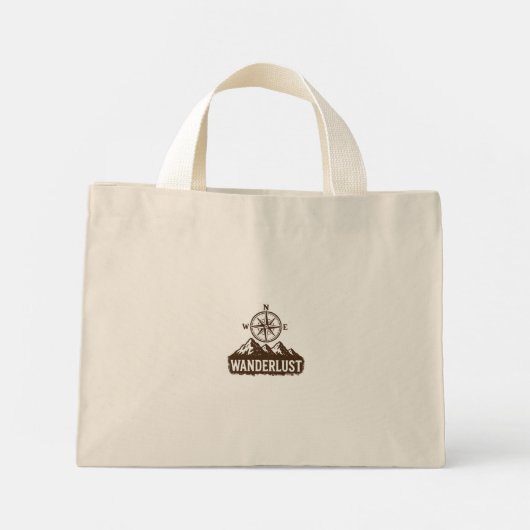 Wanderlust Adventure Tote Bag - Compass & Mountain Mini Stoffbeutel (Rückseite)