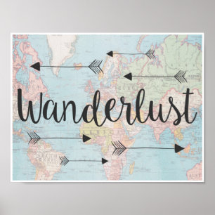 Wanderlust auf Vintagem Weltkartenplakat Poster