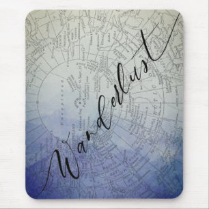 Wanderlust Blue Ombre-Wasserfarbe Vintage-Weltkart Mousepad
