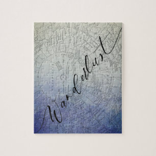 Wanderlust Blue Ombre-Wasserfarbe Vintage-Weltkart Puzzle
