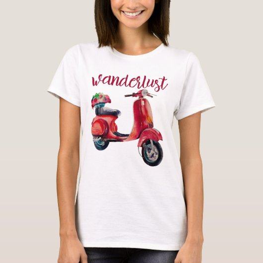 Wanderlust - Chic Red Scooter European Style T-Shirt (Vorderseite)