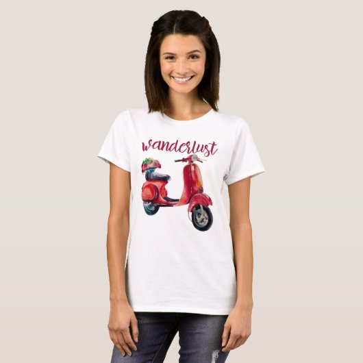 Wanderlust - Chic Red Scooter European Style T-Shirt (Vorne ganz)