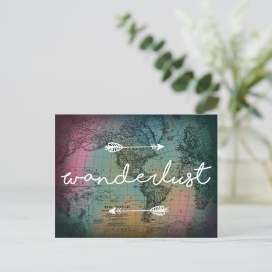 Wanderlust Colorful World Map Postcard Postkarte (Stehend Vorderseite)