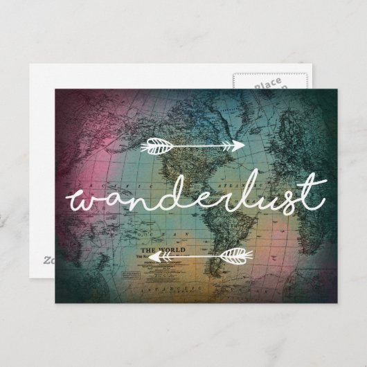 Wanderlust Colorful World Map Postcard Postkarte (Vorne/Hinten)