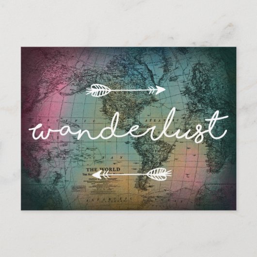Wanderlust Colorful World Map Postcard Postkarte (Vorderseite)