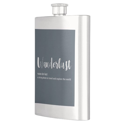 Wanderlust-Definition weiß, grau Flachmann (Links)
