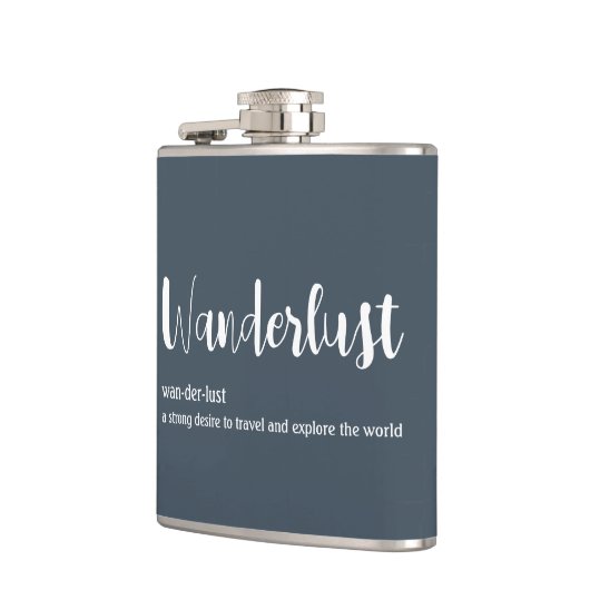 Wanderlust-Definition weiß, grau Flachmann (Links)