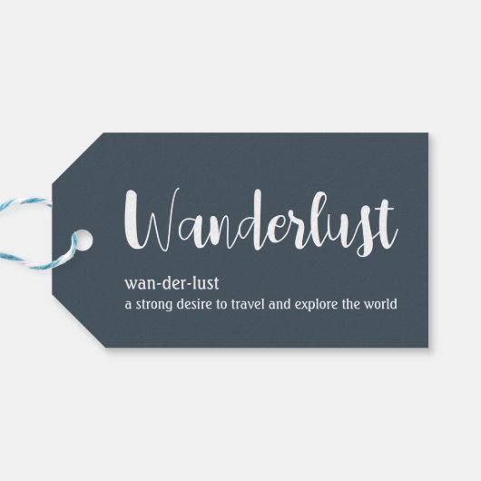 Wanderlust-Definition weiß, grau Geschenkanhänger (Rückseite Horizontal)