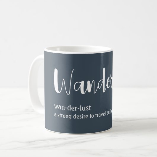 Wanderlust-Definition weiß, grau Kaffeetasse (Vorderseite Links)