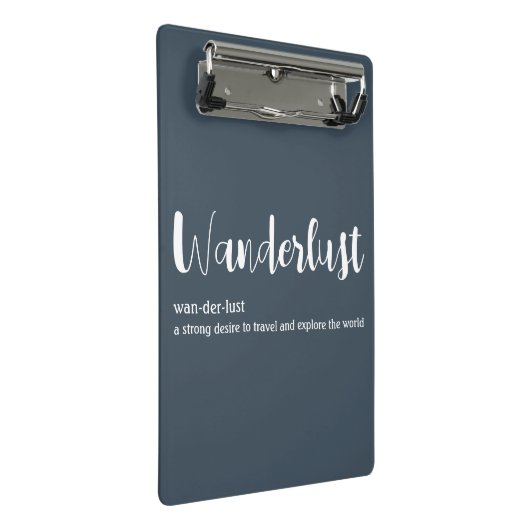 Wanderlust-Definition weiß, grau Mini Klemmbrett (Schrägansicht)