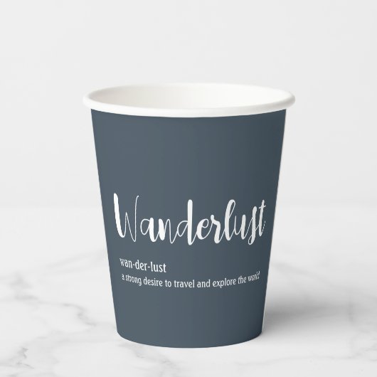 Wanderlust-Definition weiß, grau Pappbecher (Rückseite)