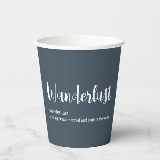 Wanderlust-Definition weiß, grau Pappbecher (Vorderseite)