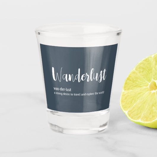 Wanderlust-Definition weiß, grau Schnapsglas (Vorderseite)