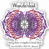 Wanderlust Grafik Text Art Mandala + Word Bedeutun Aufkleber (Vorderseite)
