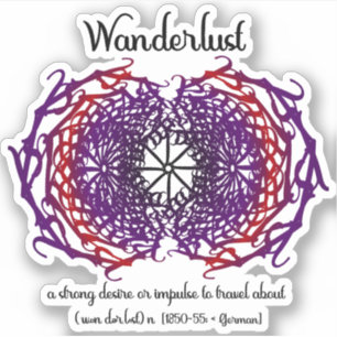 Wanderlust Grafik Text Art Mandala + Word Bedeutun Aufkleber