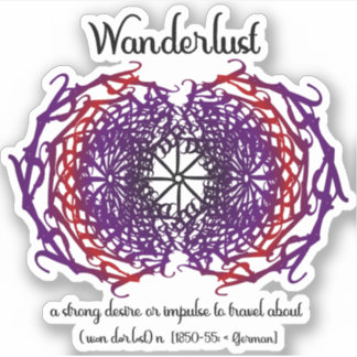 Wanderlust Grafik Text Art Mandala + Word Bedeutun Aufkleber