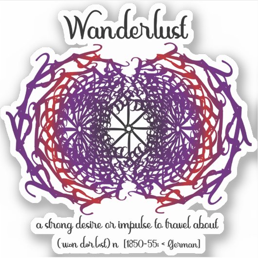 Wanderlust Grafik Text Art Mandala + Word Bedeutun Aufkleber (Vorderseite)