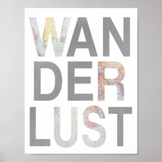 Wanderlust Grey Punch Out Vintage Karte Poster (Vorne)