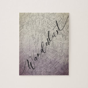 Wanderlust Lila Ombre-Wasserfarben-Abenteuerkarte Puzzle
