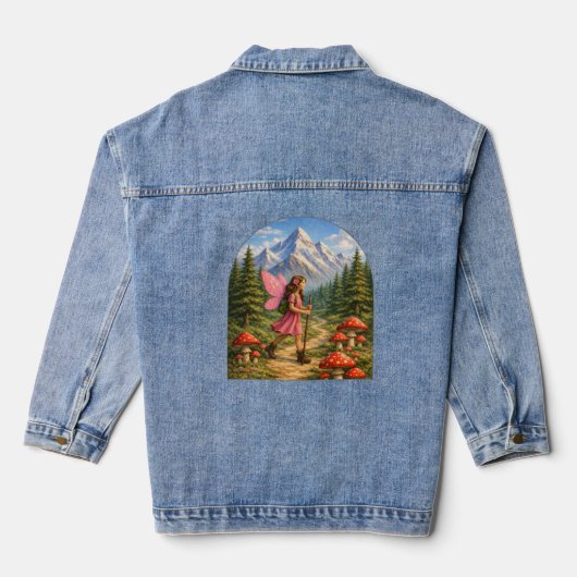 Wanderlust Mountain Fairy Hiker Fairycore Mushroom Jeansjacke (Rückseite)