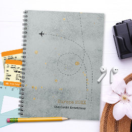 Wanderlust Name Flugzeug Light Gray Gold Travel Notizblock