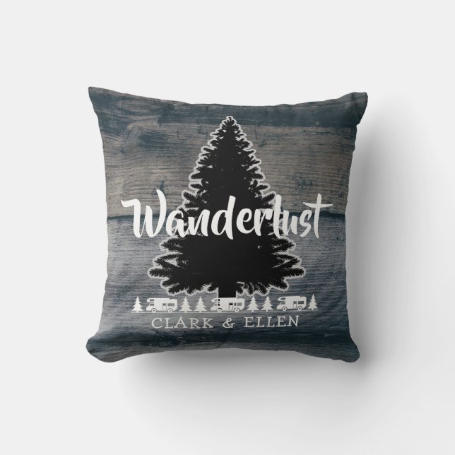 Wanderlust Pine Tree Rustic Gray Wood RV Camper Kissen (Vorderseite)