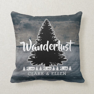 Wanderlust Pine Tree Rustic Gray Wood RV Camper Kissen
