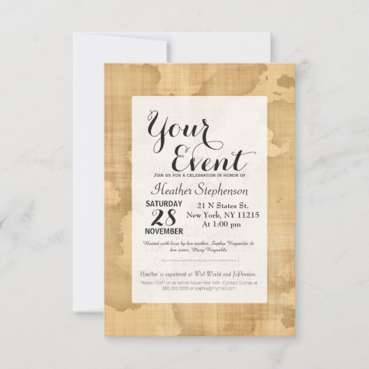 Wanderlust..." Reiseangebot auf Vintagem Papier Einladung (Vorderseite)