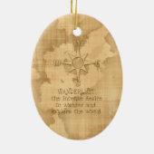 "Wanderlust…" Reisendes Zitat auf Vintagem Papier Keramikornament (Hinten)