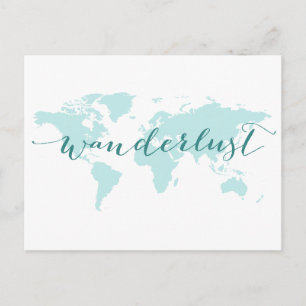 Wanderlust, Reisewunsch, aquamarine Weltkarte Postkarte