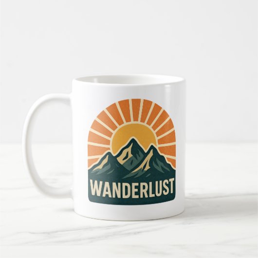 Wanderlust Retro Blue Mountain Sunrise Nature Art Kaffeetasse (Links)